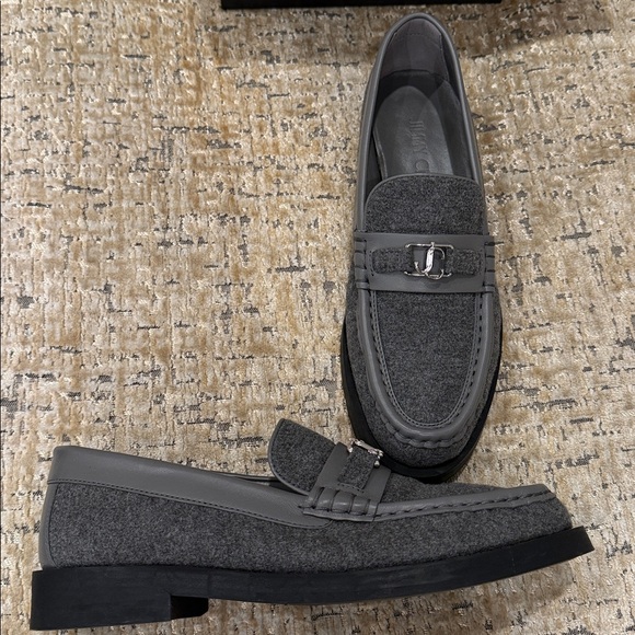 Men\'s Gray Felt Penny Loafers with Silver Hardware